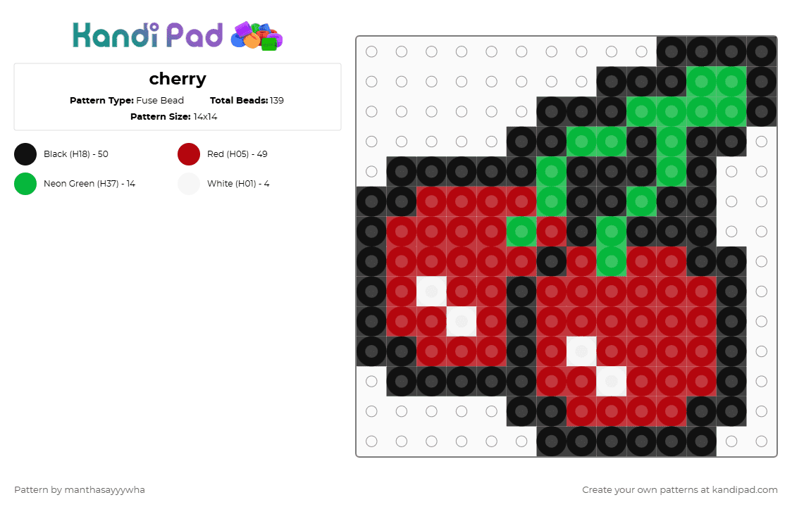 cherry - Fuse Bead Pattern by manthasayyywha on Kandi Pad - red