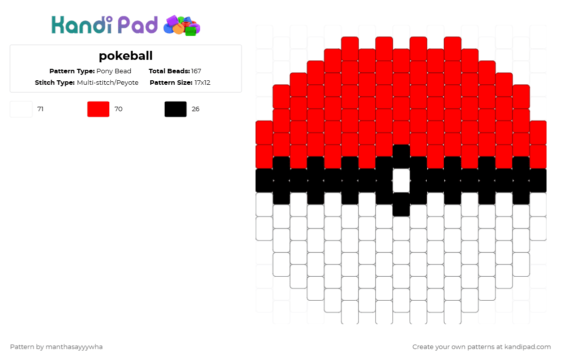 pokeball - Pony Bead Pattern by manthasayyywha on Kandi Pad - red,white