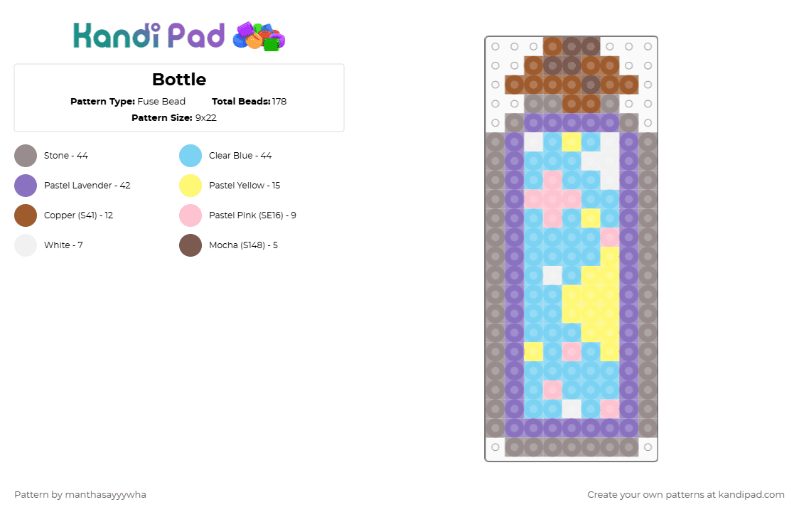 Bottle - Fuse Bead Pattern by manthasayyywha on Kandi Pad - gray,blue,light blue