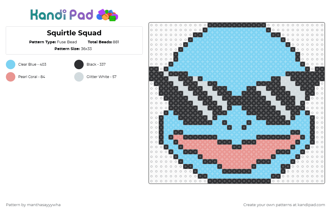 Squirtle Squad - Fuse Bead Pattern by manthasayyywha on Kandi Pad - light blue