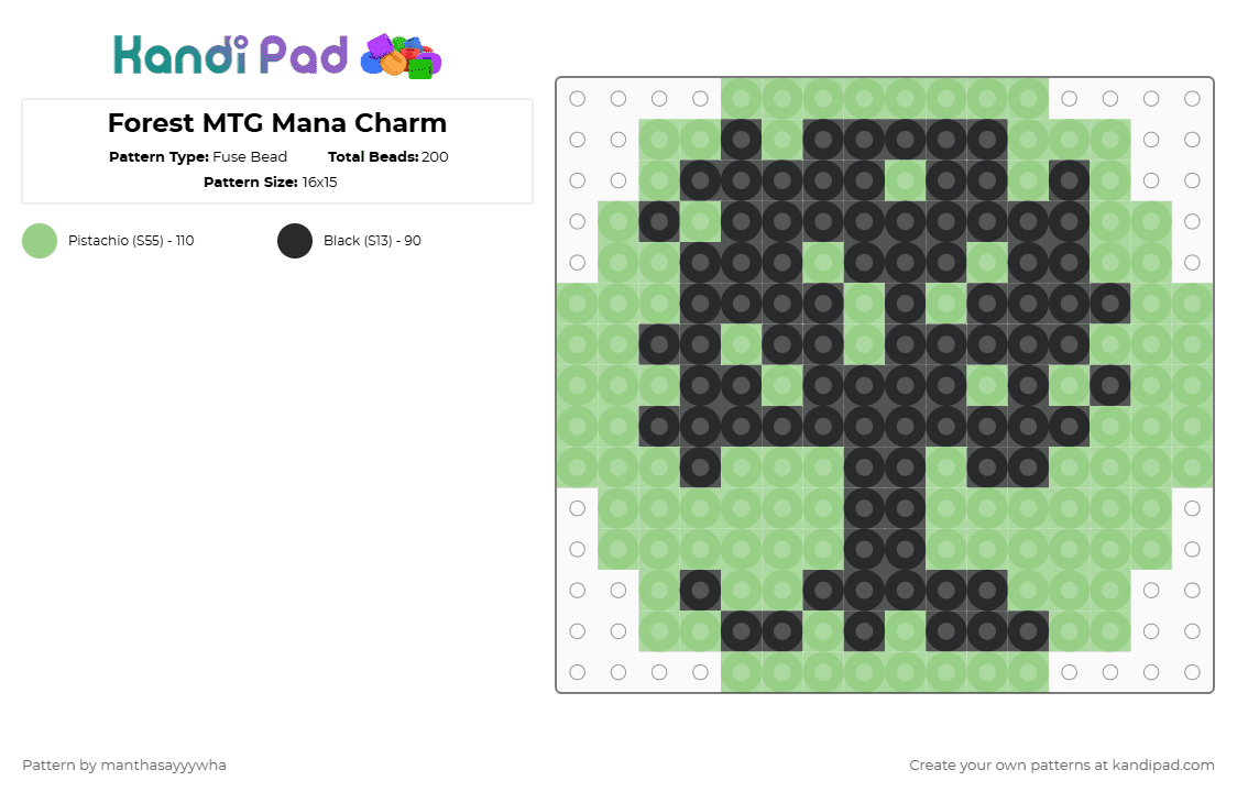 Forest MTG Mana Charm - Fuse Bead Pattern by manthasayyywha on Kandi Pad - black,teal