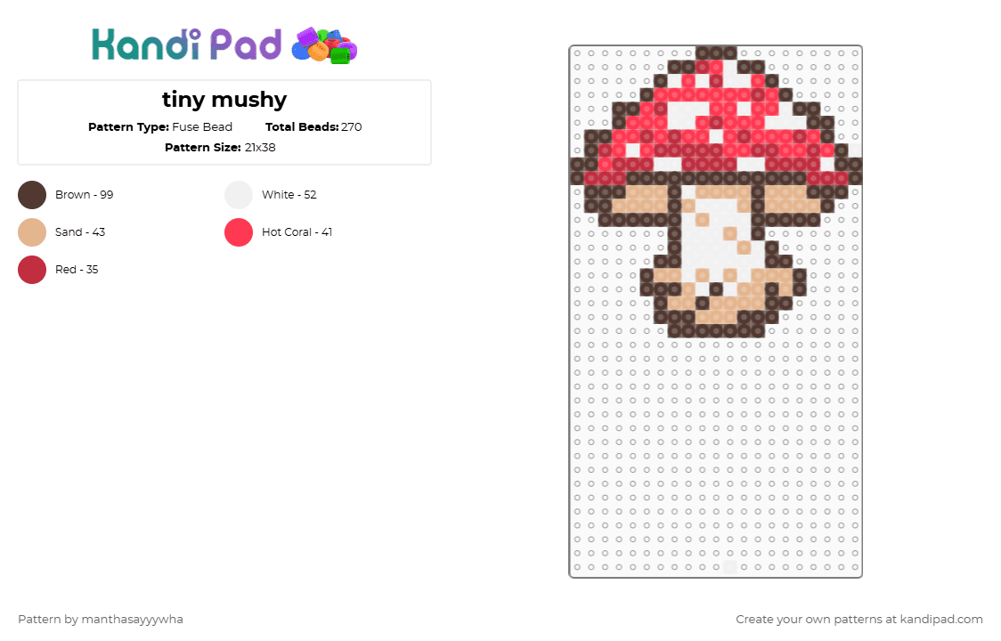tiny mushy - Fuse Bead Pattern by manthasayyywha on Kandi Pad - brown,red