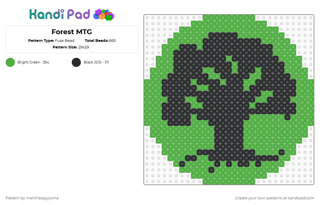 Forest MTG - Fuse Bead Pattern by manthasayyywha on Kandi Pad - green,black