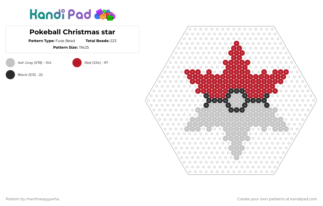 Pokeball Christmas star - Fuse Bead Pattern by manthasayyywha on Kandi Pad - beige,red