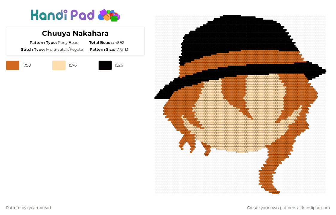 Chuuya Nakahara - Pony Bead Pattern by ryeambread on Kandi Pad - beige, orange