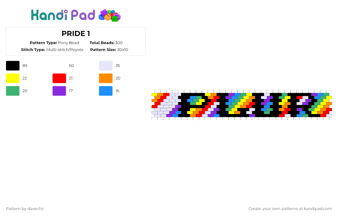 PRIDE 1 - Pony Bead Pattern by davechz on Kandi Pad - plur,text,cuff,diagonal,stripes,pride,white,orange,yellow,colorful
