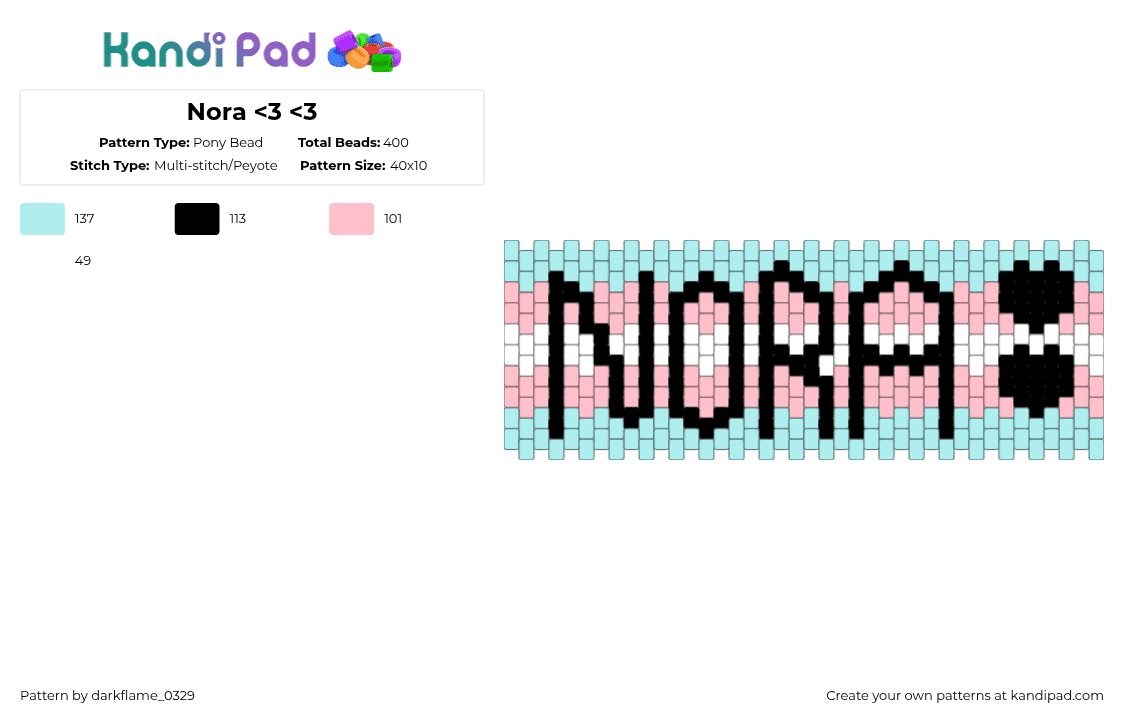 Nora - Pony Bead Pattern by darkflame_0329 on Kandi Pad - light blue,pink