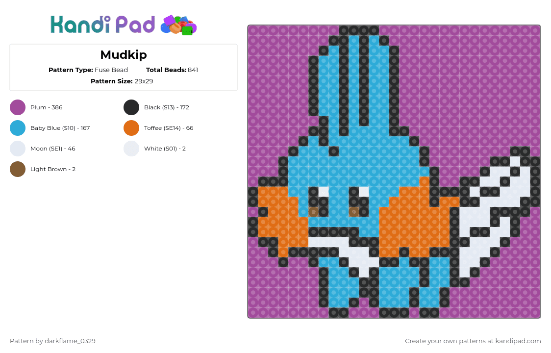 Mudkip - Fuse Bead Pattern by darkflame_0329 on Kandi Pad - mudkip,pokemon,light blue,pink
