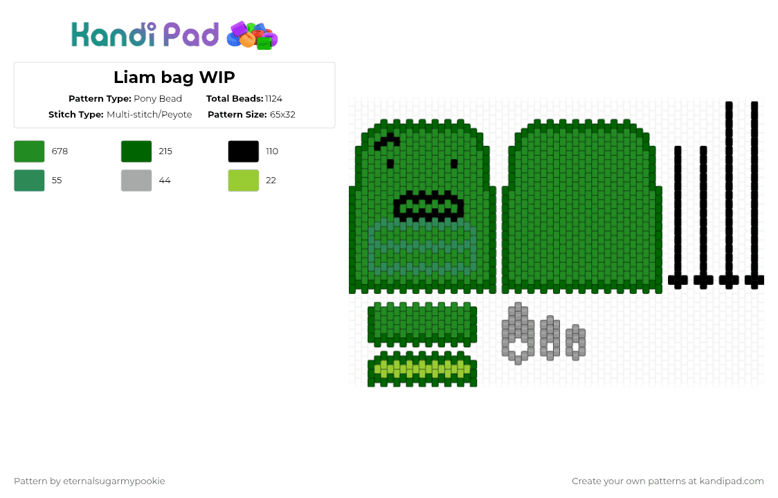 Liam bag WIP - Pony Bead Pattern by xx3_phonesnumber1fan on Kandi Pad - green,one,hfjone,liam,bag,backpack