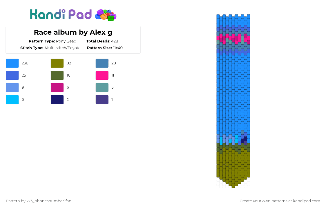 Race album by Alex g - Pony Bead Pattern by xx3_phonesnumber1fan on Kandi Pad - light blue,gold,race,song,alex g,race album,album,race song