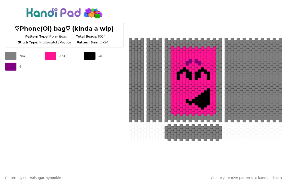 ♡Phone(Oi) bag♡ (kinda a wip) - Pony Bead Pattern by xx3_phonesnumber1fan on Kandi Pad - gray