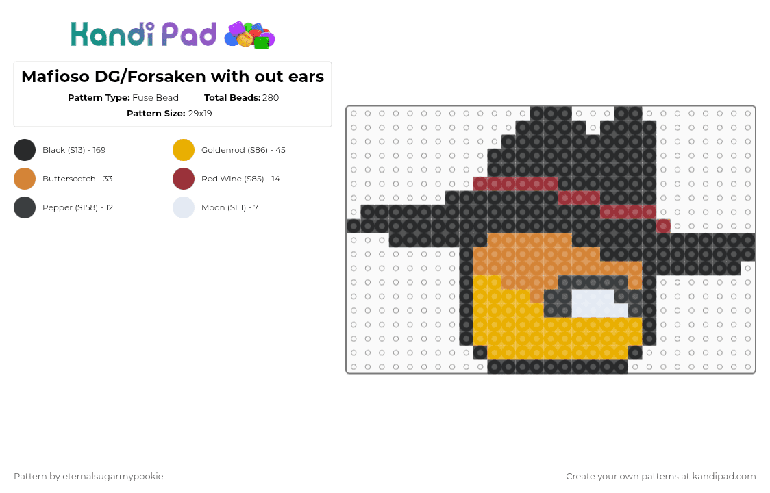 Mafioso DG/Forsaken with out ears - Fuse Bead Pattern by xx3_phonesnumber1fan on Kandi Pad - black,orange,dream game,frozen soul,forsaken,mafioso