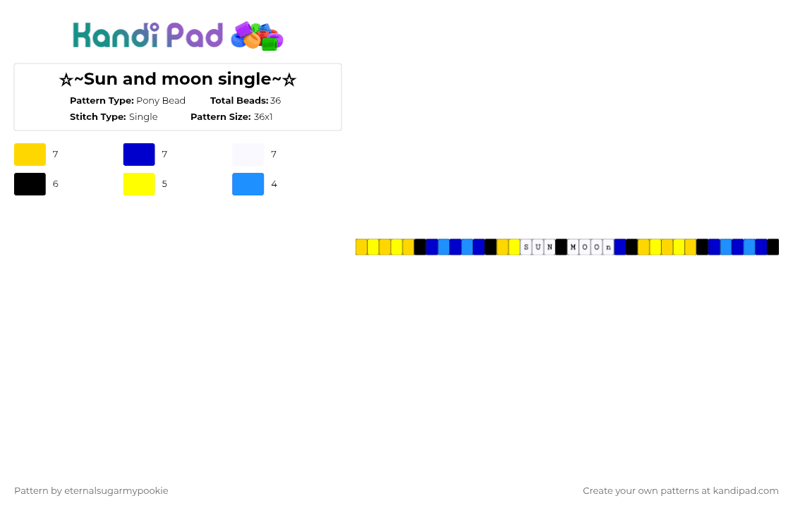 ☆~Sun and moon single~☆ - Pony Bead Pattern by xx3_phonesnumber1fan on Kandi Pad - sun,moon,star,space,night,yellow,single