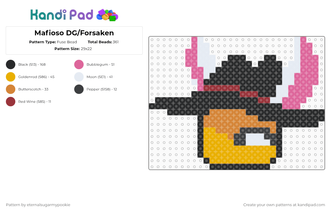 Mafioso DG/Forsaken - Fuse Bead Pattern by xx3_phonesnumber1fan on Kandi Pad - black,orange,pink,dream game,frozen soul,forsaken,mafioso