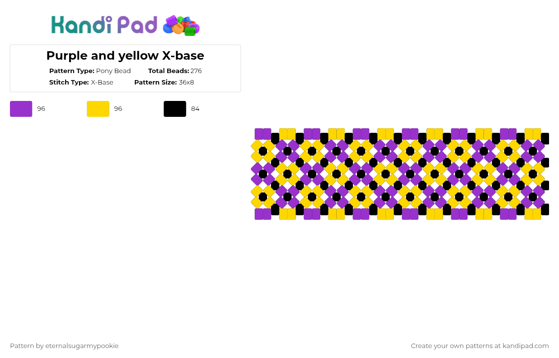 ♡~Purple and yellow X-base~♡ - Pony Bead Pattern by xx3_phonesnumber1fan on Kandi Pad - weave,xbase,cuff,purple,yellow,x-base