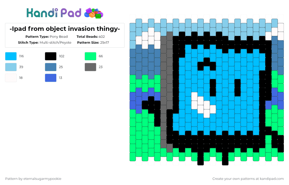 -Ipad from object invasion thingy- - Pony Bead Pattern by c00p3r_maces_b1gest_glaz3r on Kandi Pad - goofy ahh, ipad, light blue, object invasion, oi, osc