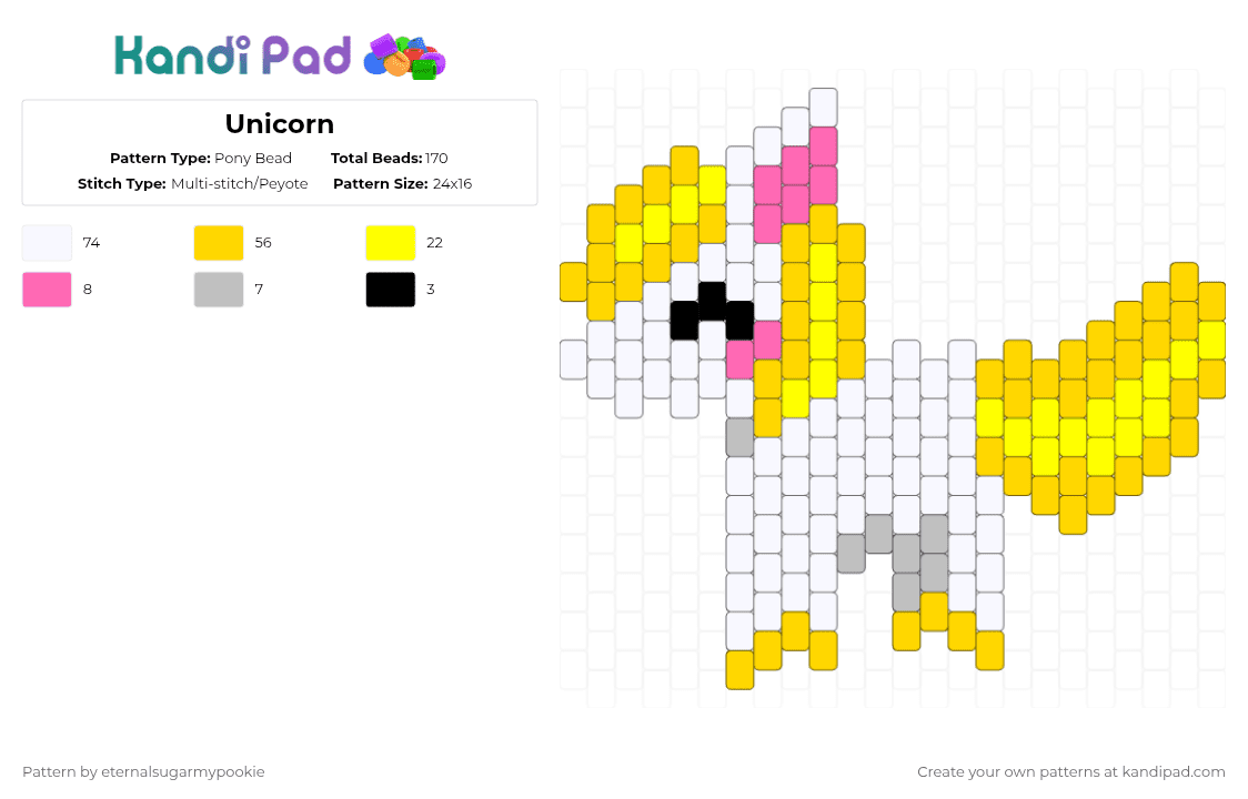 Unicorn - Pony Bead Pattern by xx3_phonesnumber1fan on Kandi Pad - yellow