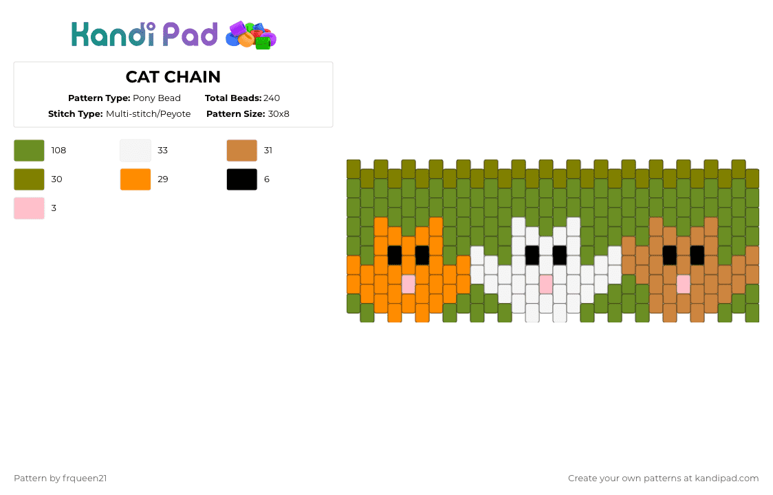 CAT CHAIN - Pony Bead Pattern by frqueen21 on Kandi Pad - green,orange