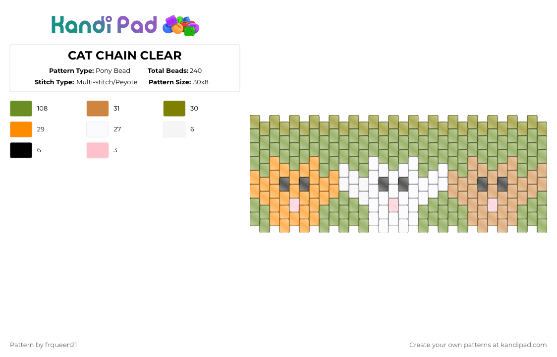 CAT CHAIN CLEAR - Pony Bead Pattern by frqueen21 on Kandi Pad - green,orange