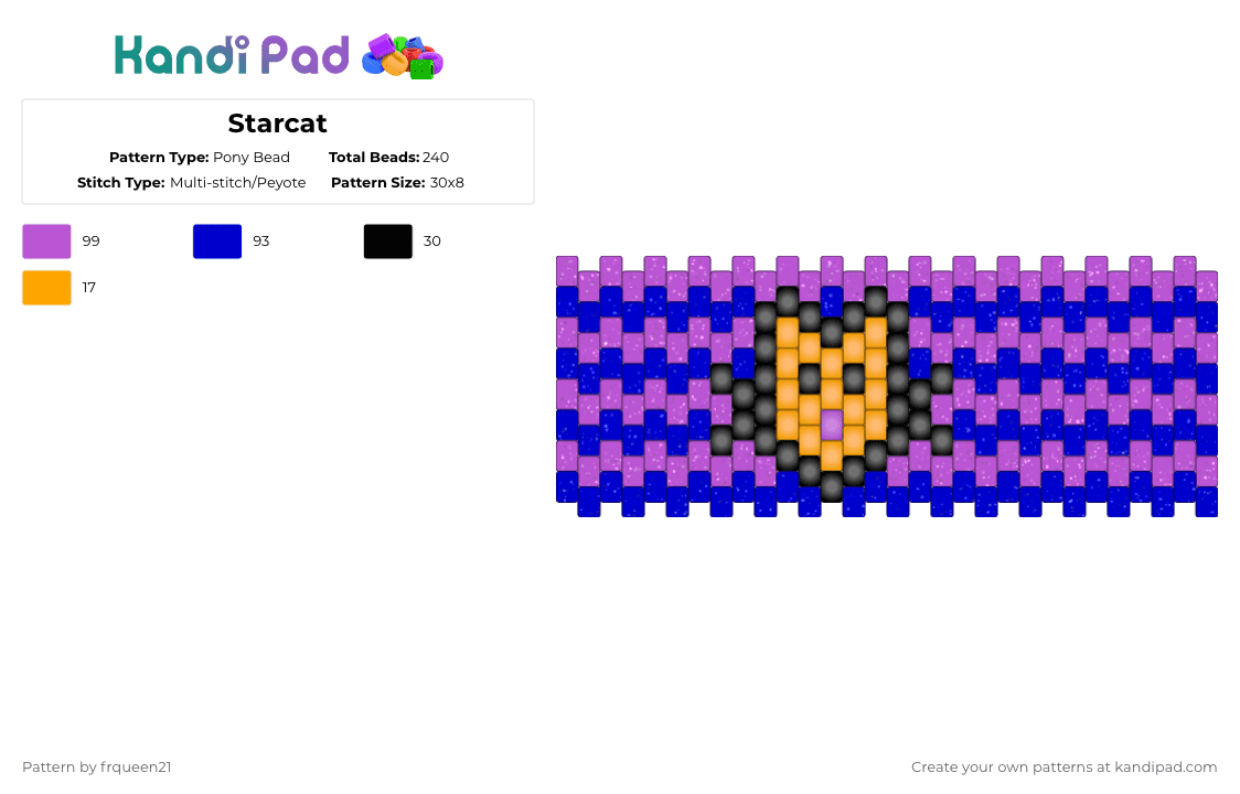 Starcat - Pony Bead Pattern by frqueen21 on Kandi Pad - pink,purple