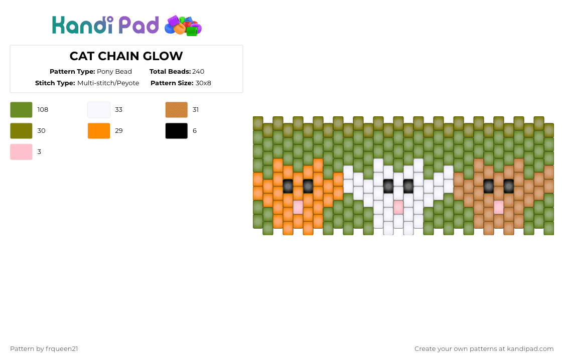 CAT CHAIN GLOW - Pony Bead Pattern by frqueen21 on Kandi Pad - orange,green