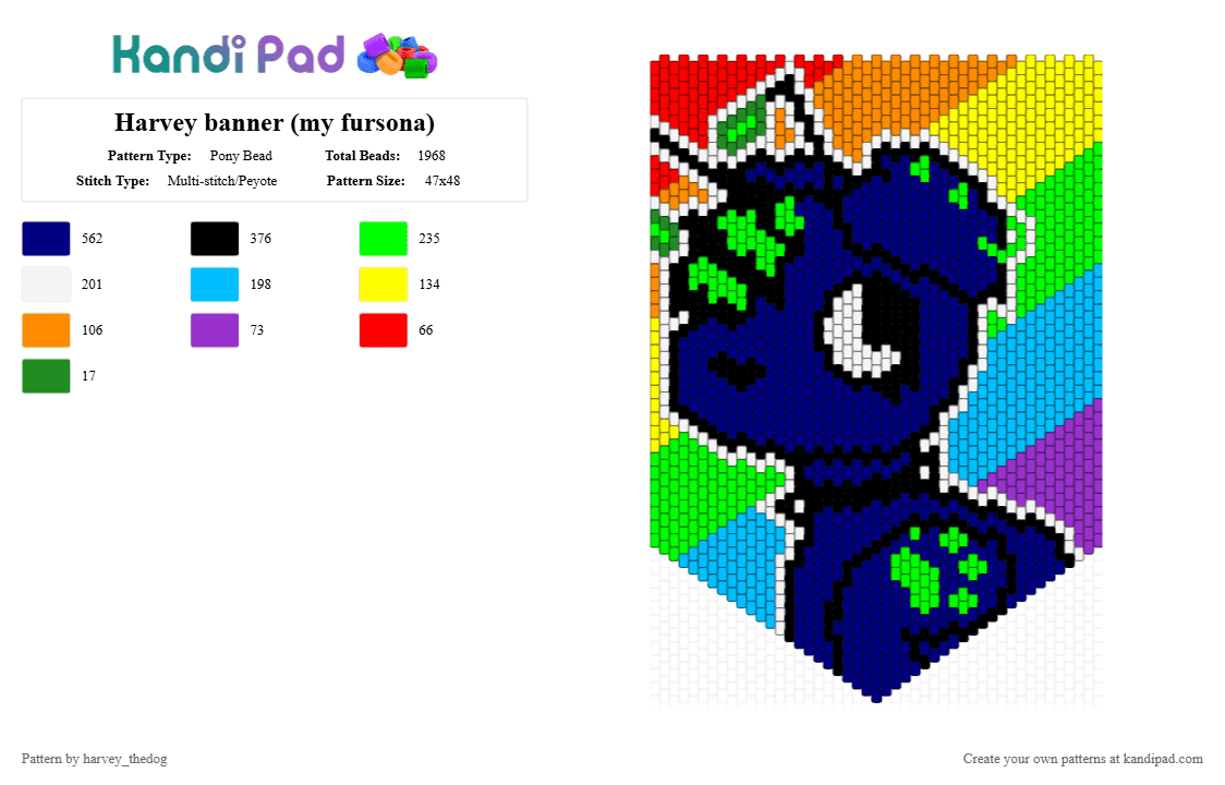 Harvey banner (my fursona) - Pony Bead Pattern by harvey_thedog on Kandi Pad - green,purple,furry,fursona,banner