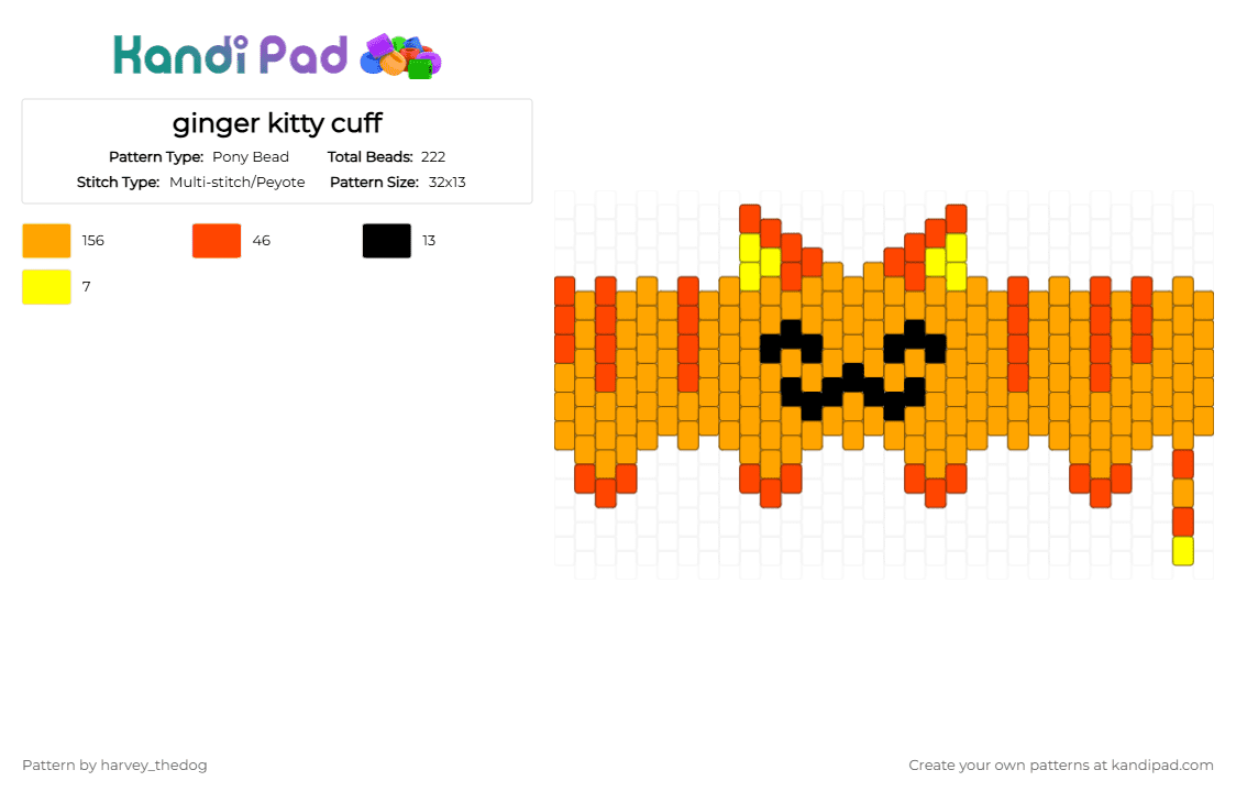 ginger kitty cuff - Pony Bead Pattern by harvey_thedog on Kandi Pad - orange,cat,kitty,kitten,yellow,cuff,furry