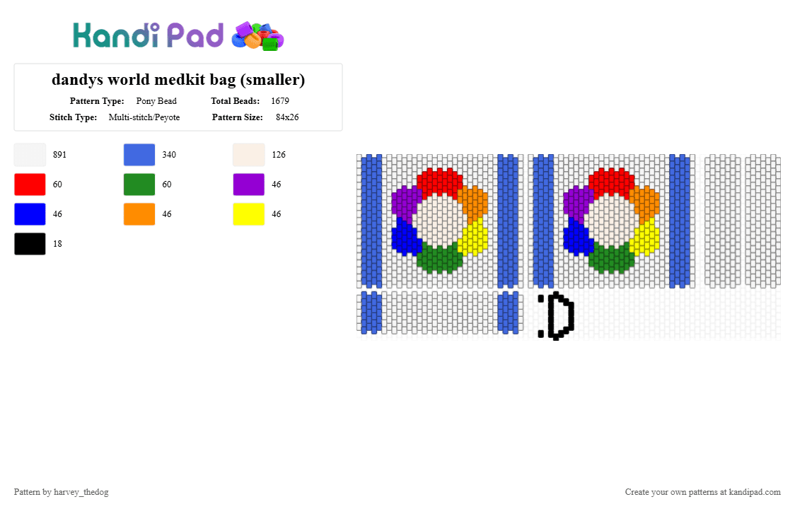 dandys world medkit bag (smaller) - Pony Bead Pattern by harvey_thedog on Kandi Pad - white,blue,dandys world,dandy,medkit,rainbow,bag,flower