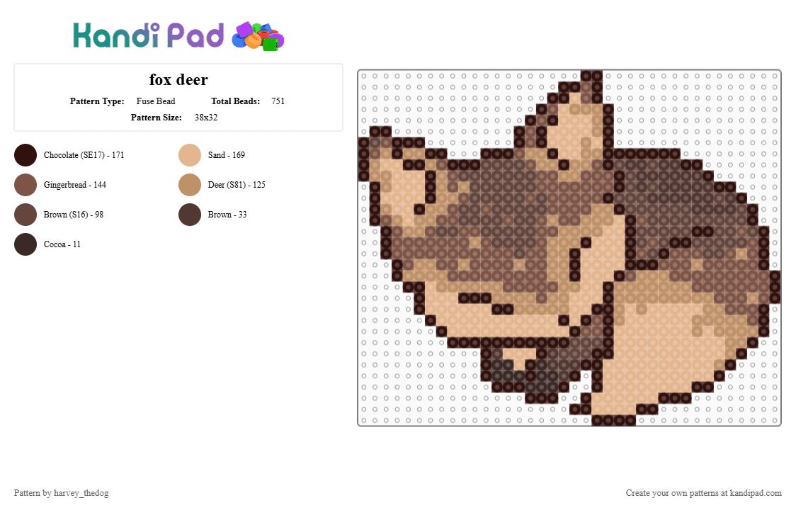 fox deer - Fuse Bead Pattern by harvey_thedog on Kandi Pad - brown,tan,fox,deer,gradient,cute,animal