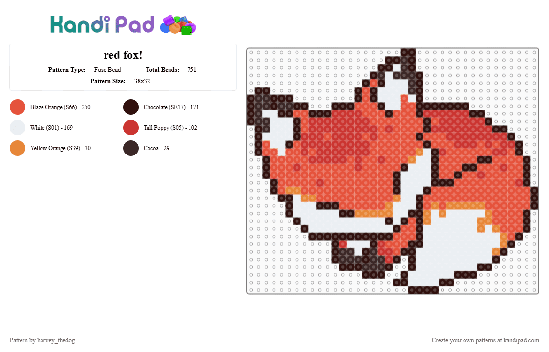 red fox! - Fuse Bead Pattern by harvey_thedog on Kandi Pad - brown,red,fox,deer,cute,animal,orange