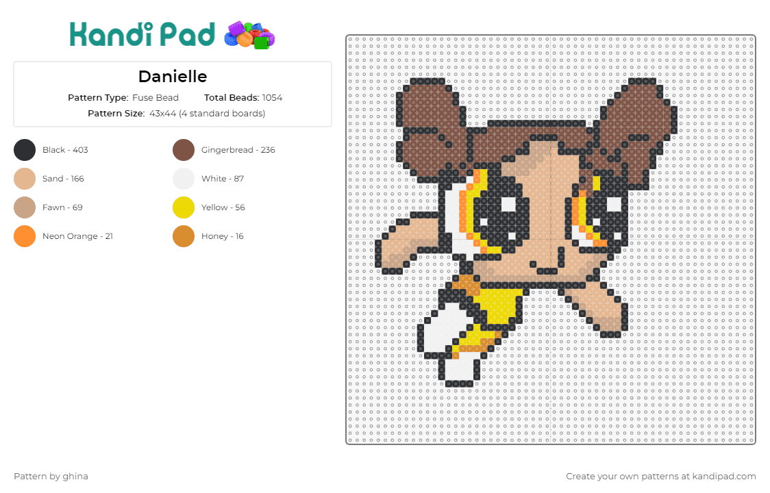 Danielle - Fuse Bead Pattern by ghina on Kandi Pad - powerpuff girls,bubbles,superhero,animated series,television,kids,character,tan,yellow
