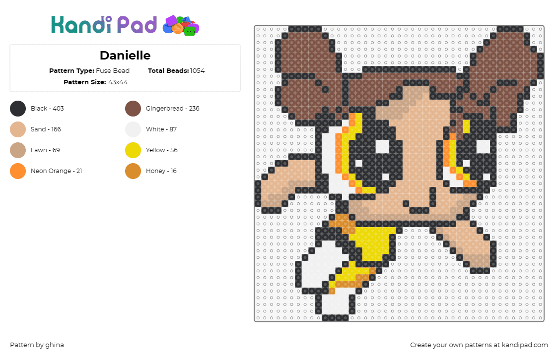 Danielle - Fuse Bead Pattern by ghina on Kandi Pad - powerpuff girls,bubbles,superhero,animated series,television,kids,character,tan,