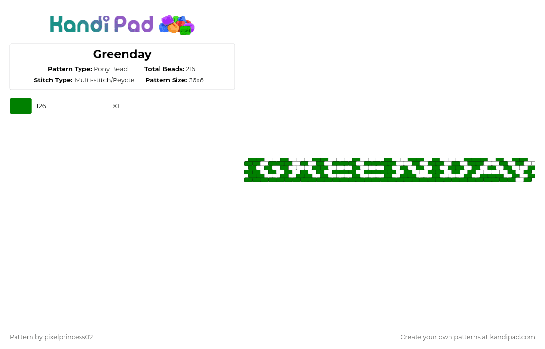 Greenday - Pony Bead Pattern by pixelprincess02 on Kandi Pad - white,green