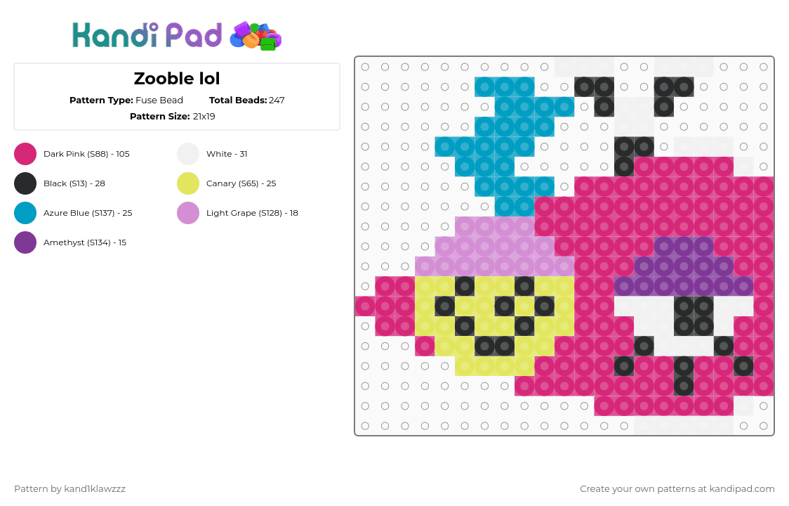 Zooble lol - Fuse Bead Pattern by kand1klawzzz on Kandi Pad - pink