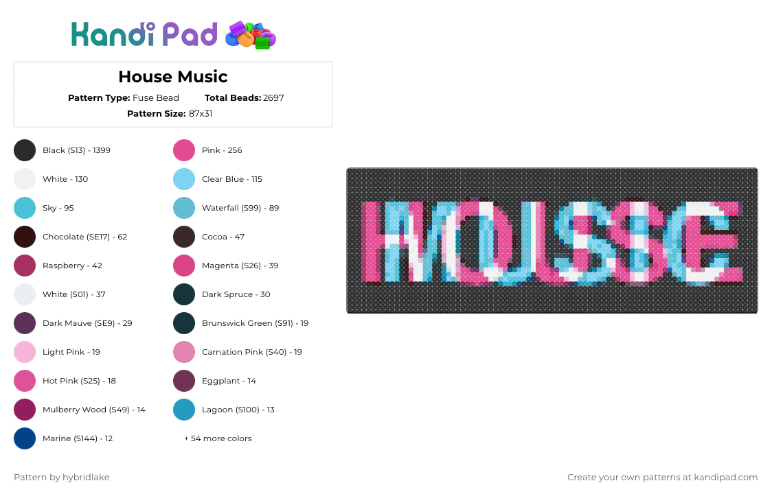 House Music - Fuse Bead Pattern by hybridlake on Kandi Pad - black,pink,light blue