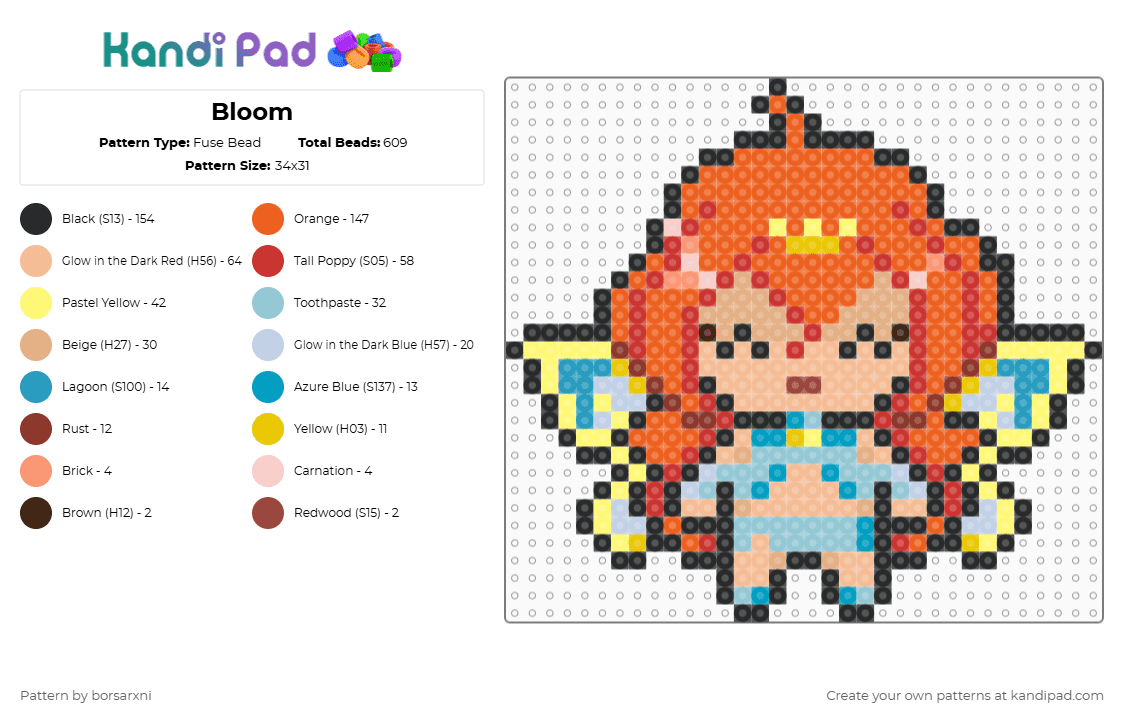 Bloom - Fuse Bead Pattern by bsrni on Kandi Pad - orange,red,beige