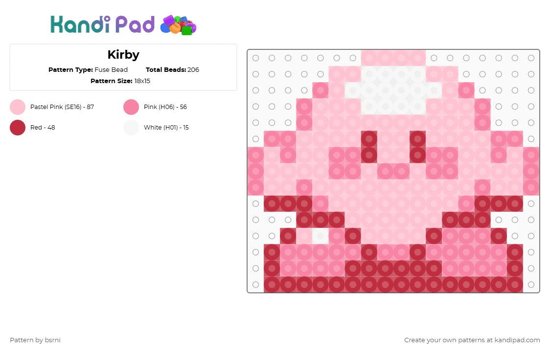 Kirby - Fuse Bead Pattern by bsrni on Kandi Pad - kirby,nintendo,character,shiny,video game,gaming,pink