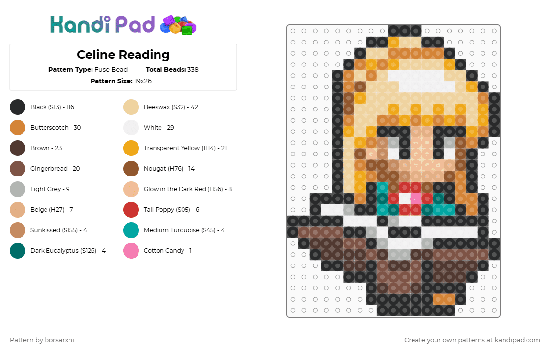 Celine Reading - Fuse Bead Pattern by bsrni on Kandi Pad - beige,orange,tan
