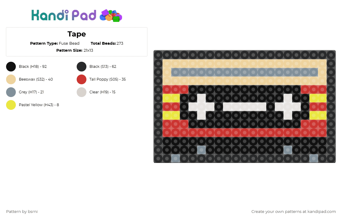 Tape - Fuse Bead Pattern by bsrni on Kandi Pad - black,beige,red