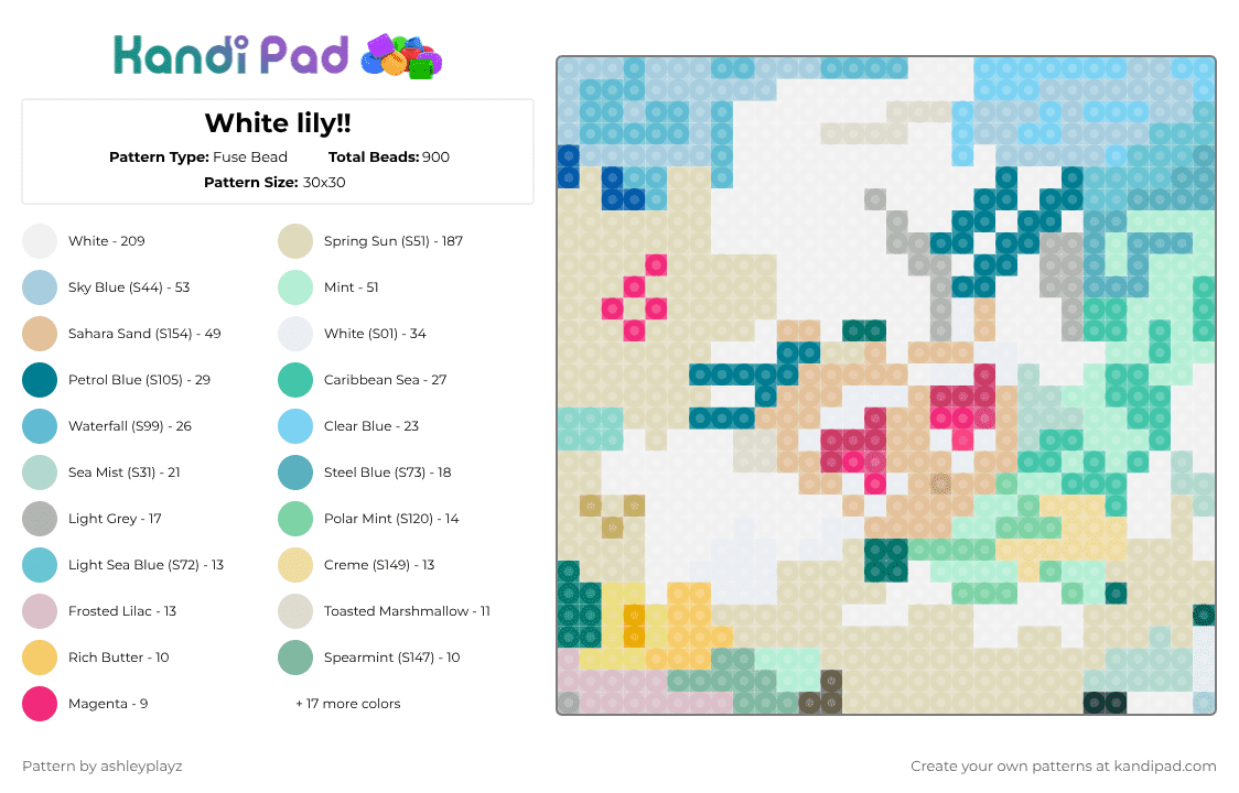White lily!! - Fuse Bead Pattern by ashleyplayz on Kandi Pad - light blue,beige,teal