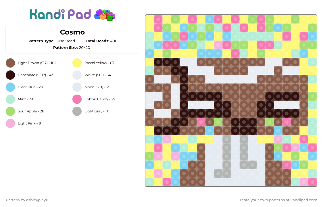 Cosmo - Fuse Bead Pattern by ashleyplayz on Kandi Pad - tan,light blue,yellow