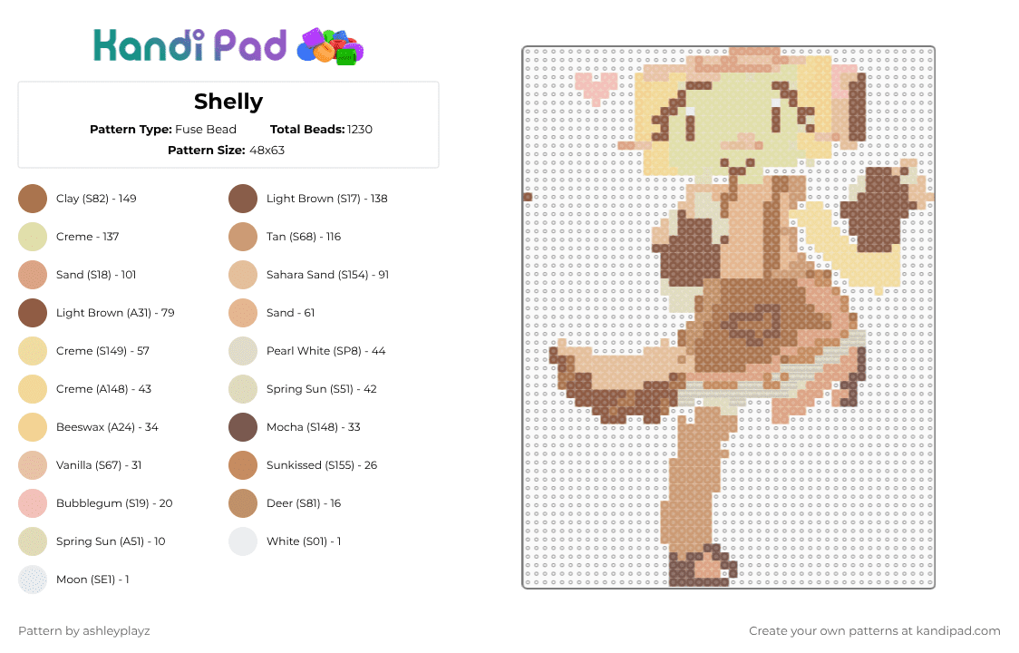 Shelly - Fuse Bead Pattern by ashleyplayz on Kandi Pad - beige,tan
