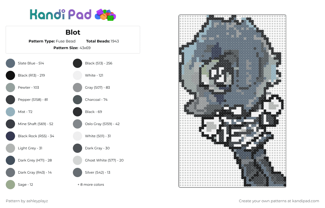 Blot - Fuse Bead Pattern by ashleyplayz on Kandi Pad - gray