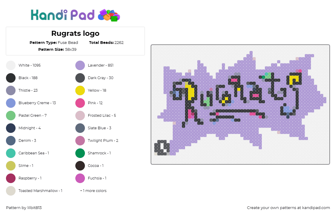 Rugrats logo - Fuse Bead Pattern by lilbit813 on Kandi Pad - rugrats,nostalgia,'90s,animated series,television,kids,show,logo,purple