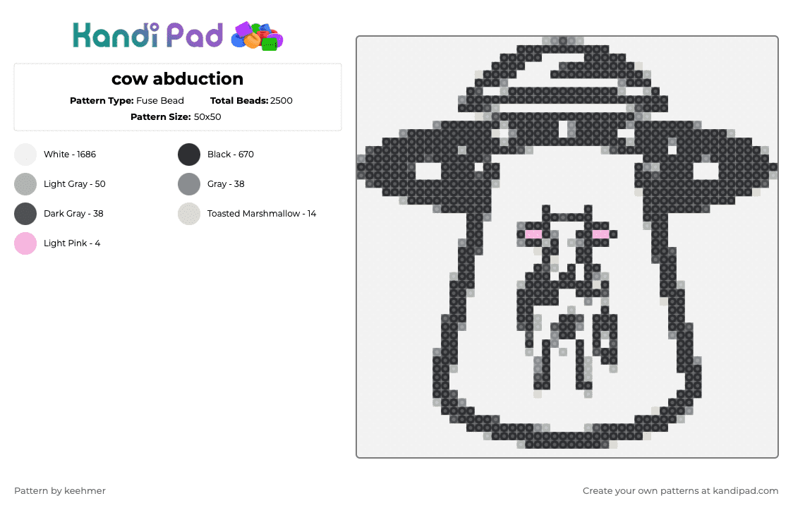 cow abduction - Fuse Bead Pattern by keehmer on Kandi Pad - white,beige,gray