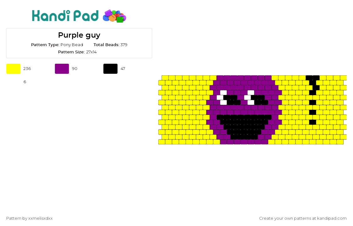 Purple guy - Pony Bead Pattern by xxmelisxdxx on Kandi Pad - purple guy,five nights at freddys,fnaf,cuff,mystery,game,intrigue,character,purple,yellow