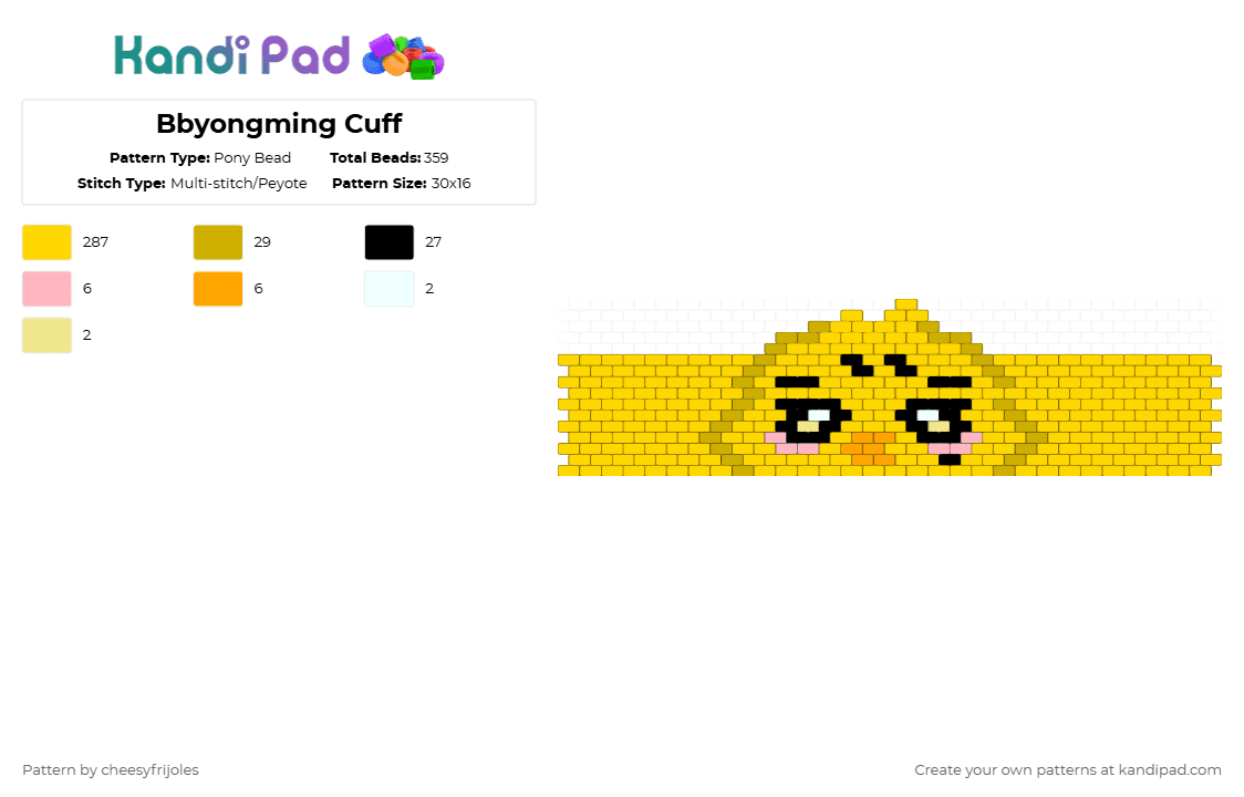 Bbyongming Cuff - Pony Bead Pattern by cheesyfrijoles on Kandi Pad - yellow,ateez,aniteez,cuff,ateez cuff,aniteez cuff,bbyongming,bbyongming cuff