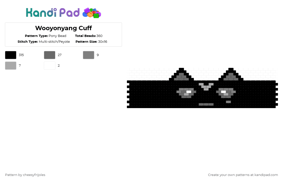 Wooyonyang Cuff - Pony Bead Pattern by cheesyfrijoles on Kandi Pad - black,gray,ateez,aniteez,wooyonyang,cuff,ateez cuff,wooyonyang cuff,aniteez cuff