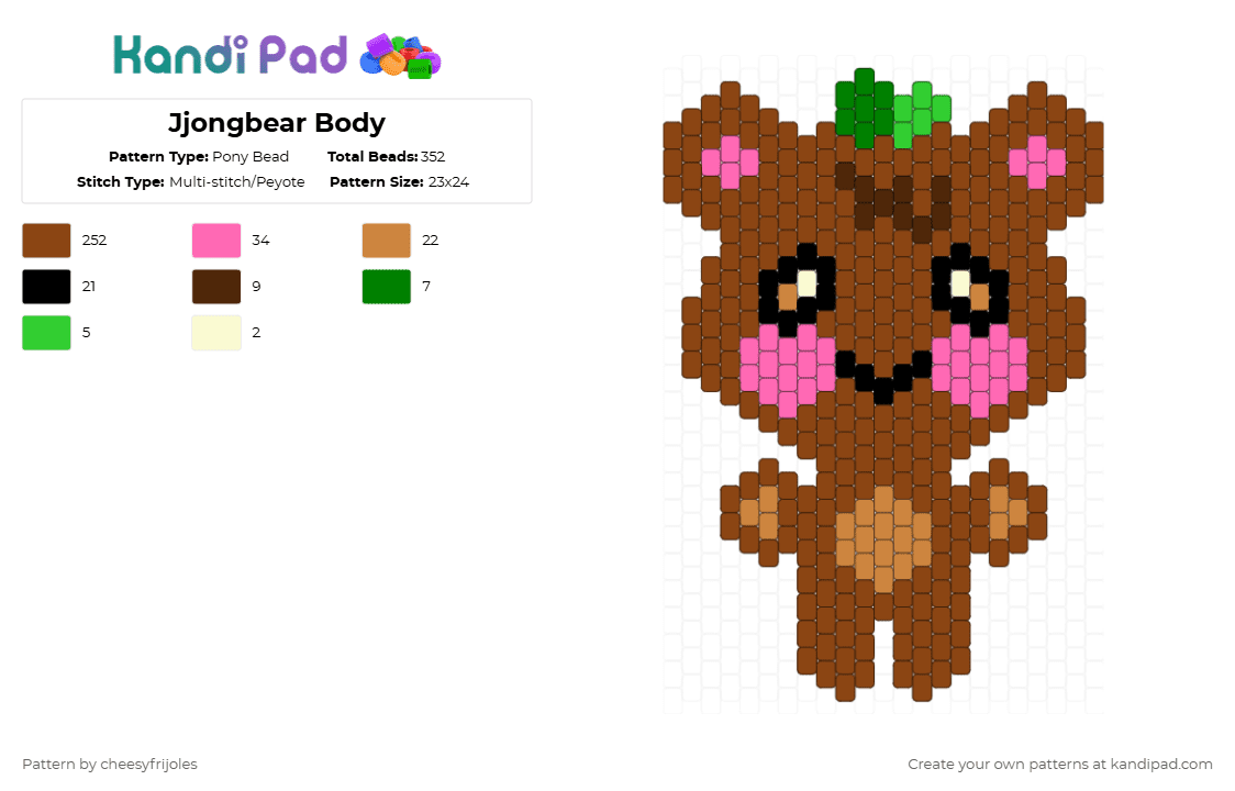 Jjongbear Body - Pony Bead Pattern by cheesyfrijoles on Kandi Pad - red