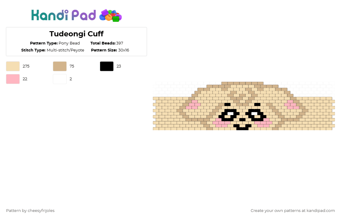 Tudeongi Cuff - Pony Bead Pattern by cheesyfrijoles on Kandi Pad - beige,ateez,aniteez,cuff,ateez cuff,aniteez cuff,tudeongi,tudeongi cuff